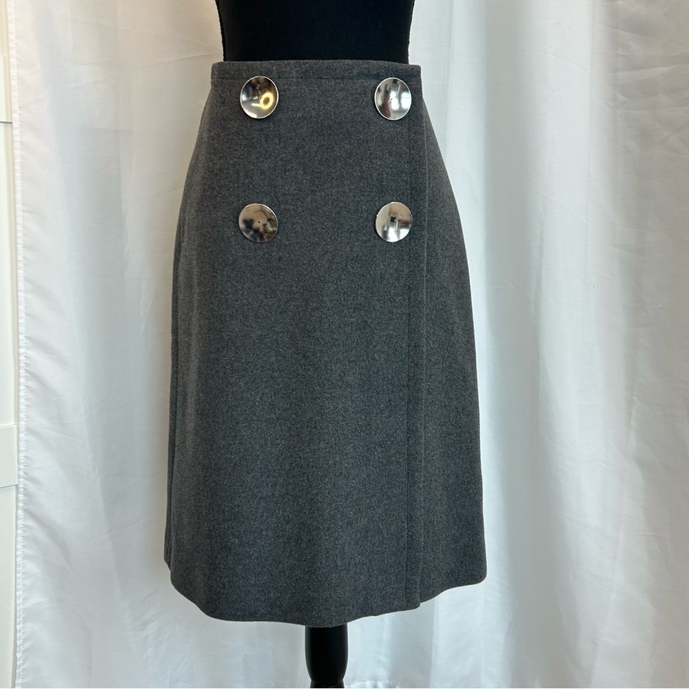 STELLA McCartney gray Pelier wrap front wool cashmere blend button skirt Sz 38 - Picture 4 of 15